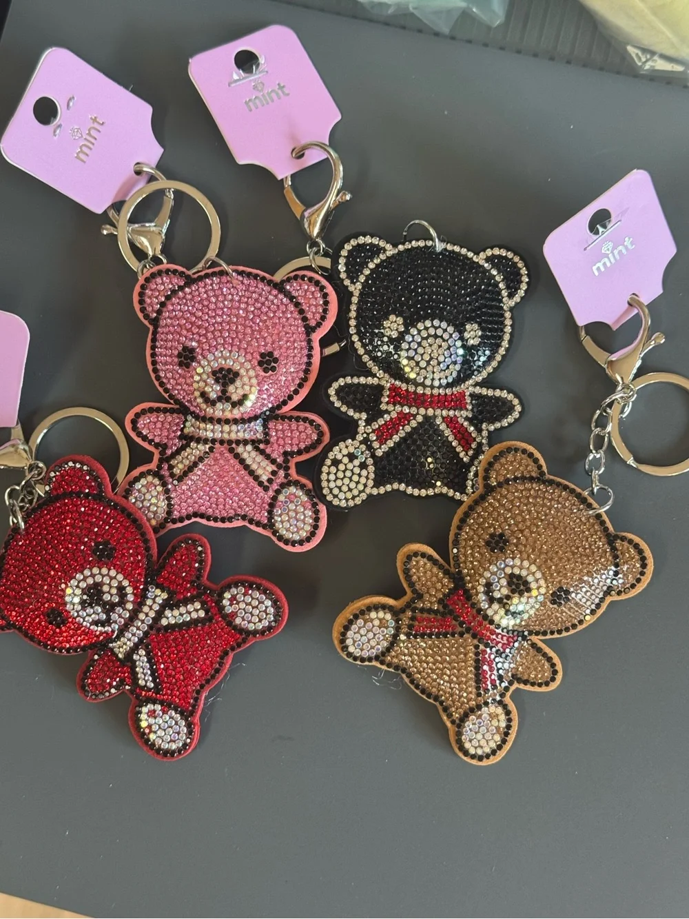 Mint Rhinestone Teddy Bear Keychain Bag Charm NWT Black
